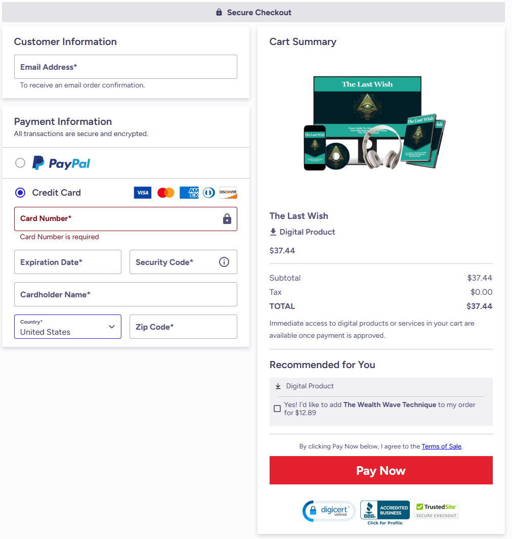 The Last Wish secure checkout page screenshot